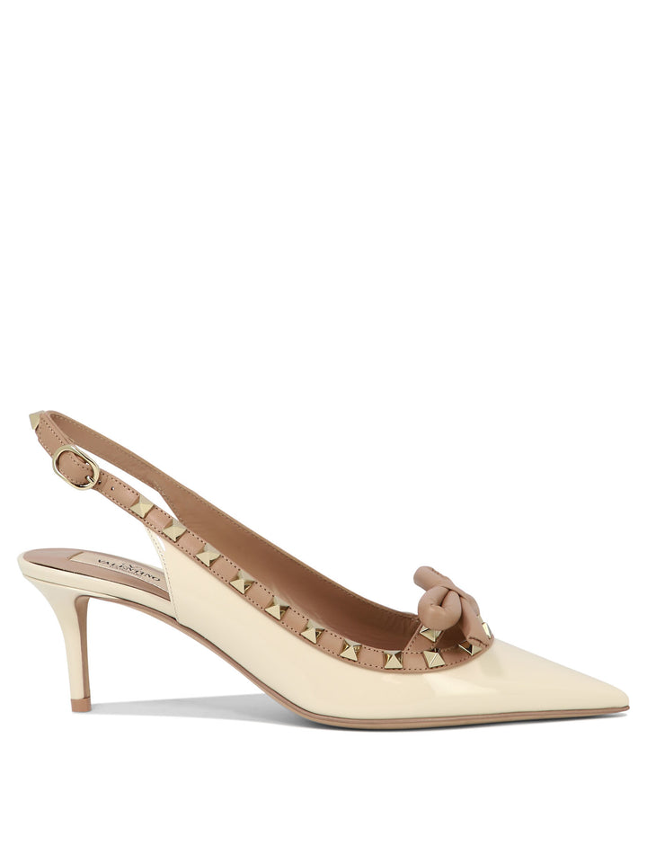 Rockstud Bow Heeled Shoes Beige