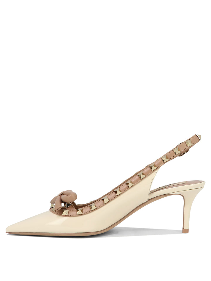 Rockstud Bow Heeled Shoes Beige