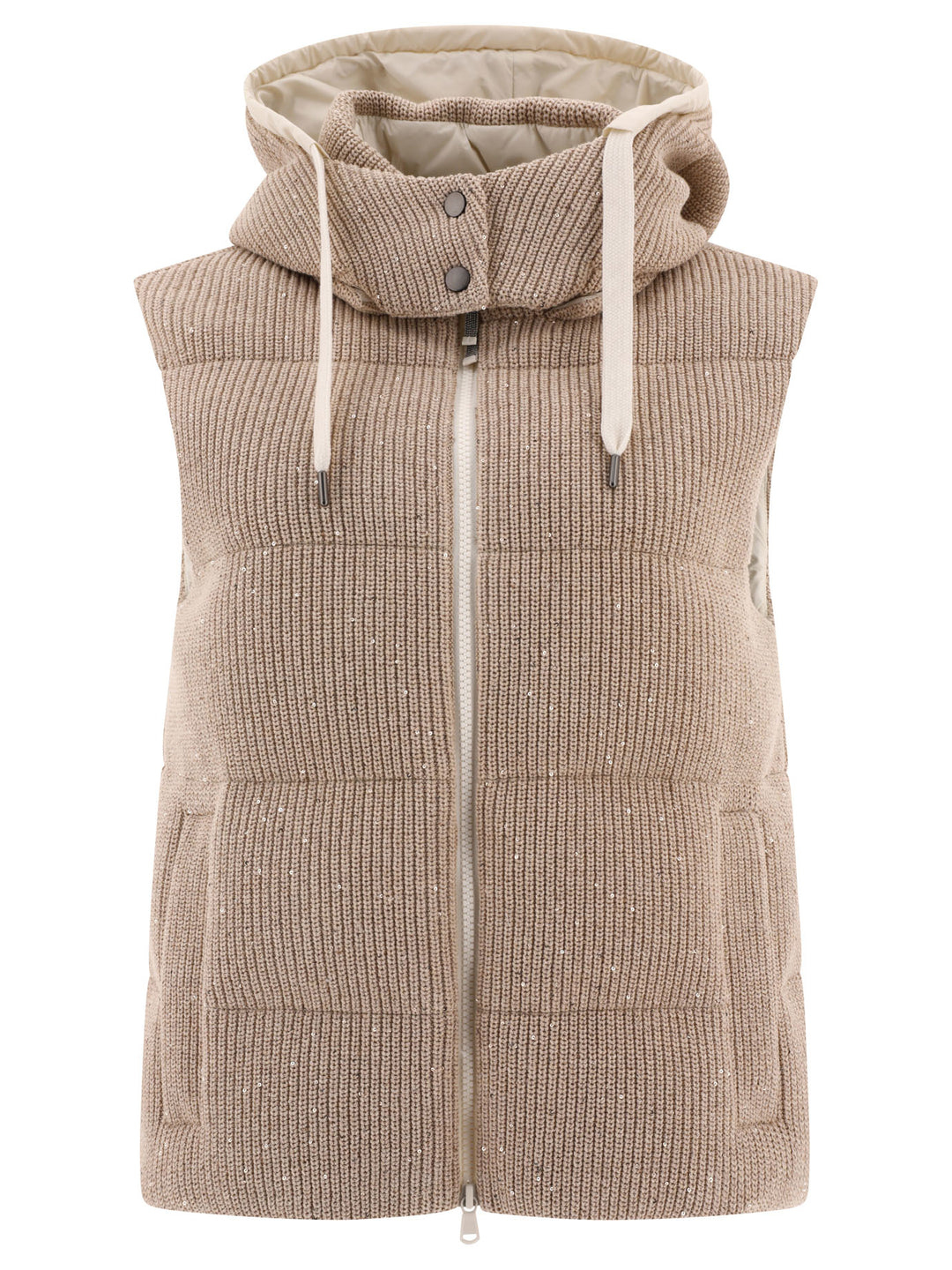 Dazzling English Rib Knit Down Vest Jackets Beige