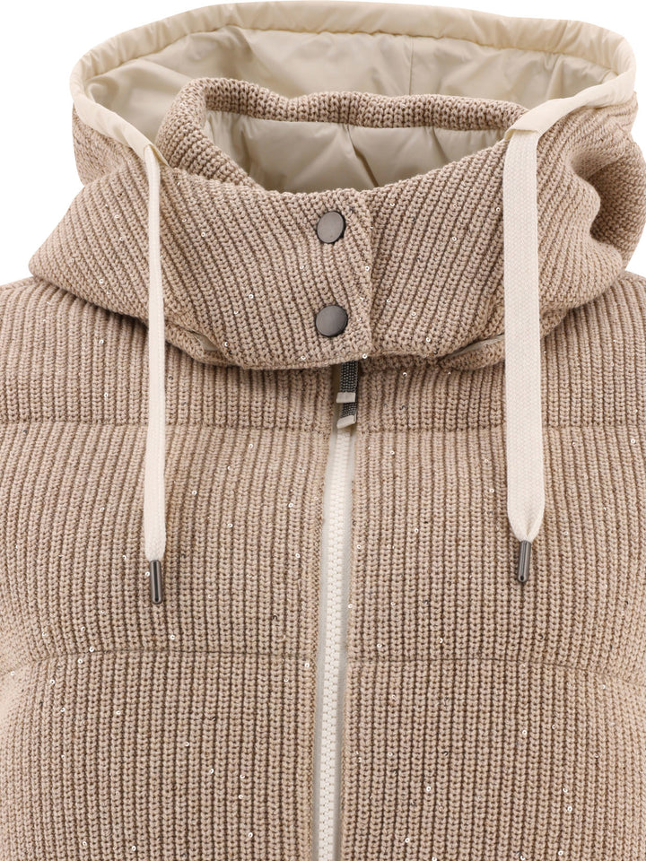 Dazzling English Rib Knit Down Vest Jackets Beige