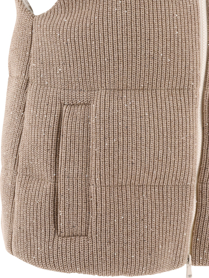 Dazzling English Rib Knit Down Vest Jackets Beige