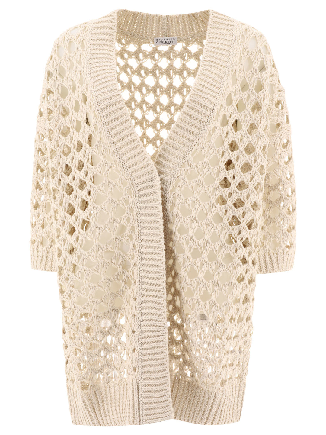 Jute And Cotton Mesh Cardigan Knitwear Beige