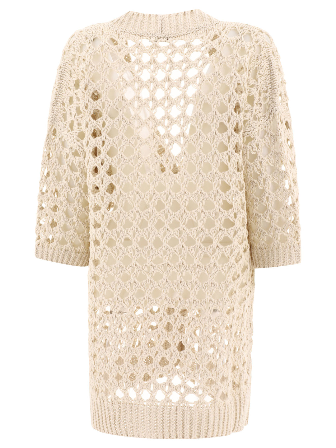 Jute And Cotton Mesh Cardigan Knitwear Beige