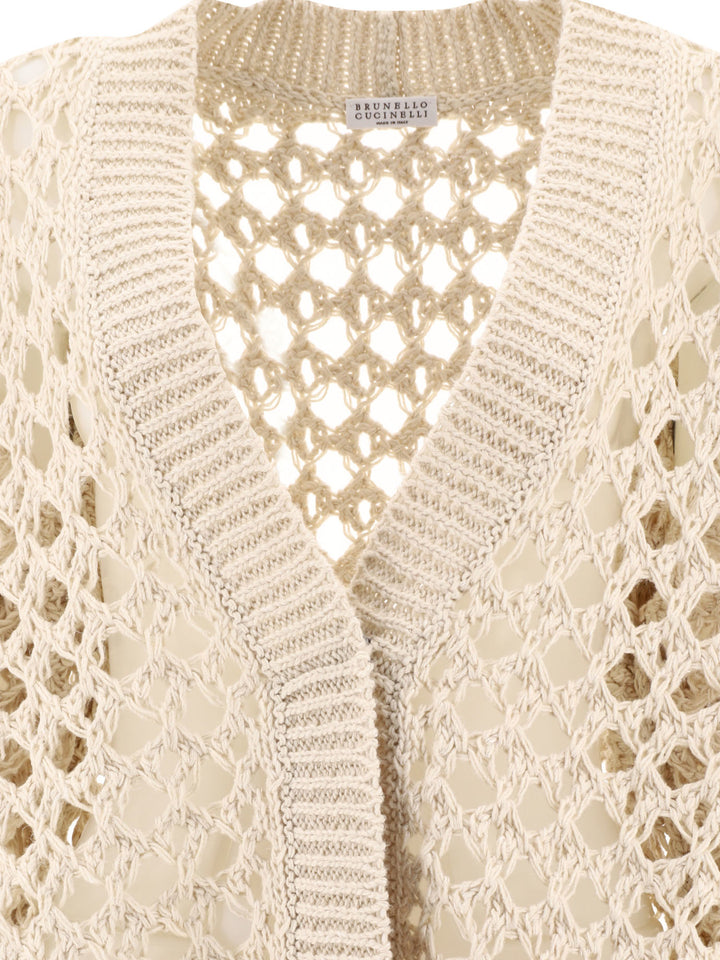 Jute And Cotton Mesh Cardigan Knitwear Beige