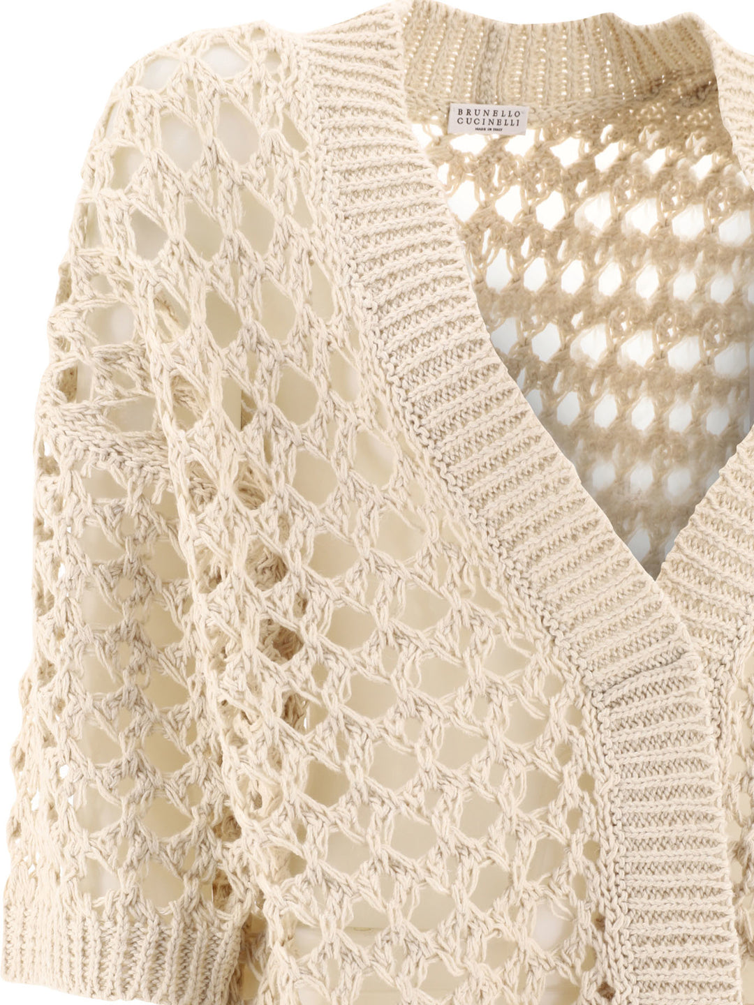 Jute And Cotton Mesh Cardigan Knitwear Beige