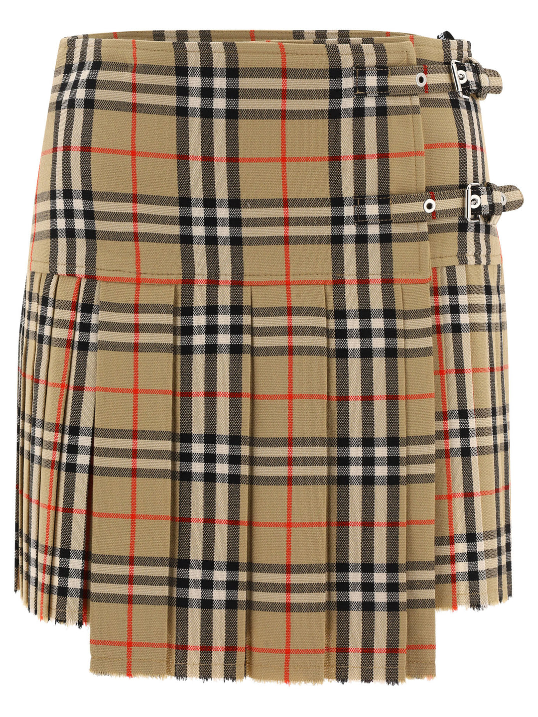 Pleated Check Wool Mini Kilt Skirts Beige