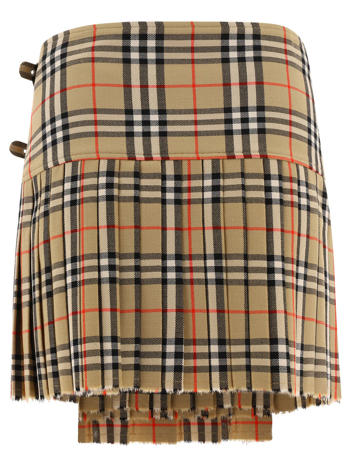 Pleated Check Wool Mini Kilt Skirts Beige