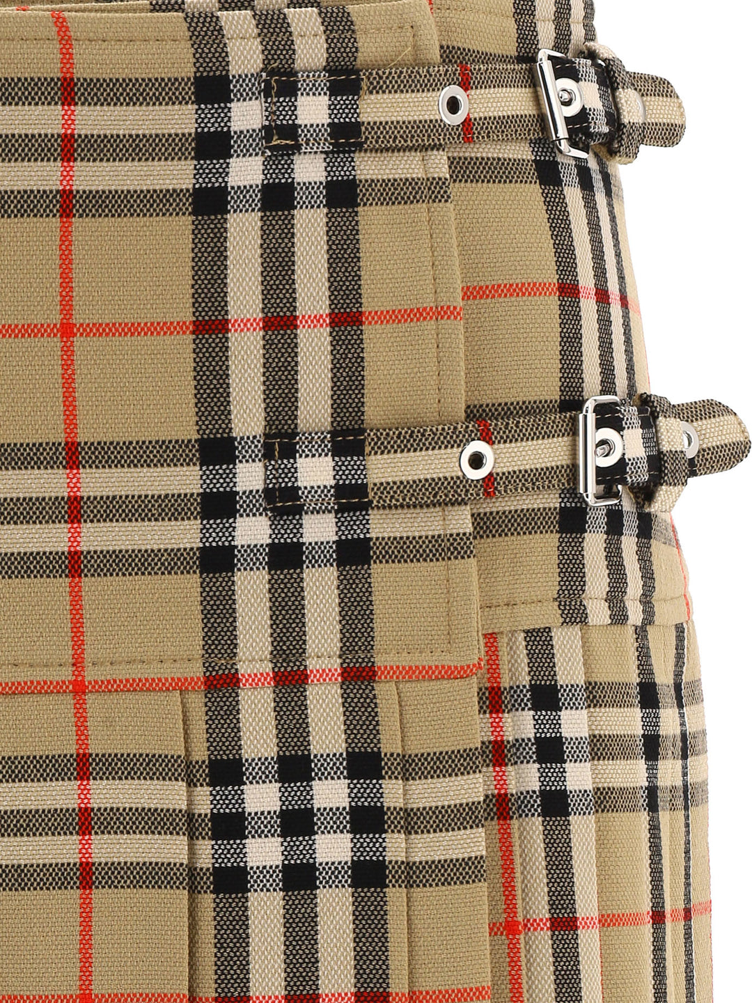 Pleated Check Wool Mini Kilt Skirts Beige