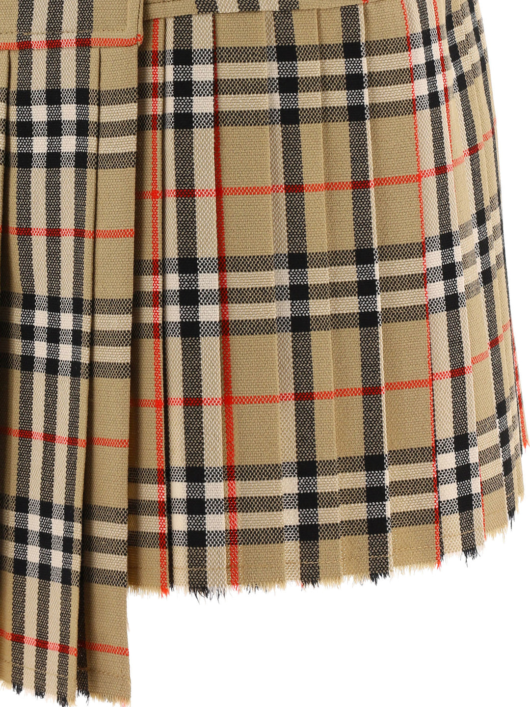 Pleated Check Wool Mini Kilt Skirts Beige