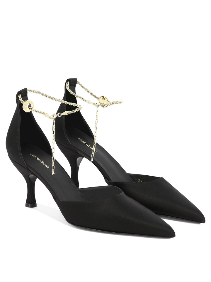 Pumps With Ankle Chain Heeled Shoes Black