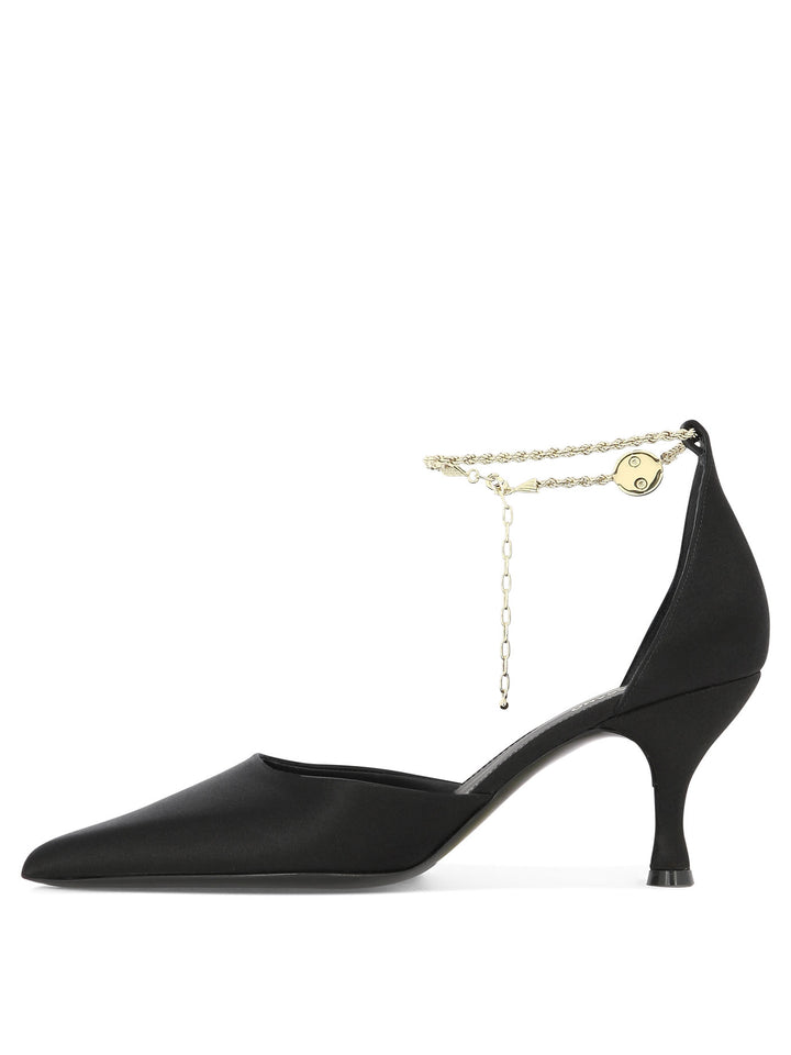 Pumps With Ankle Chain Heeled Shoes Black