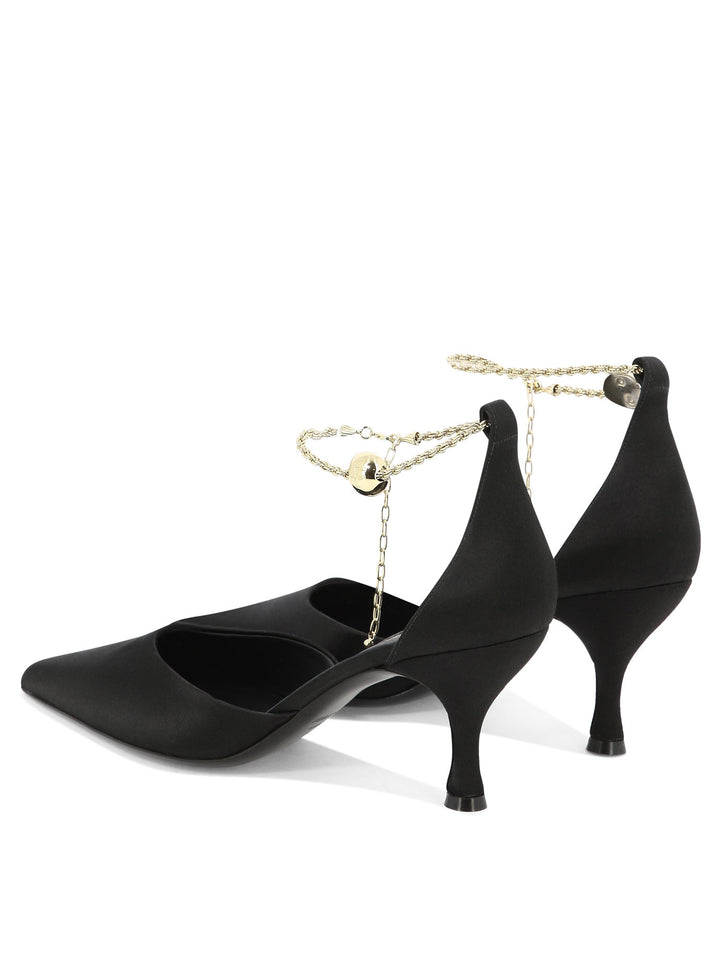 Pumps With Ankle Chain Heeled Shoes Black