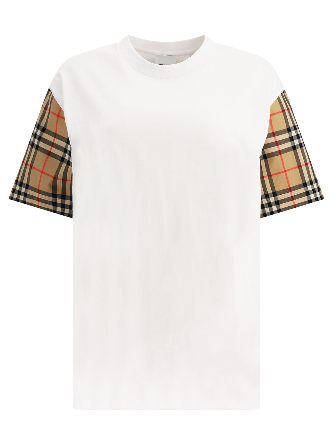 T-Shirt With Check Sleeves T-Shirts White