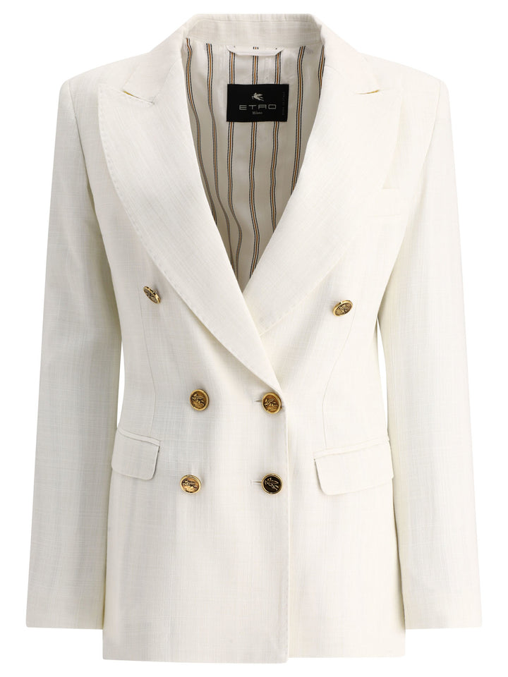 Double-Breasted Blazer In Slub Fabric Jackets White