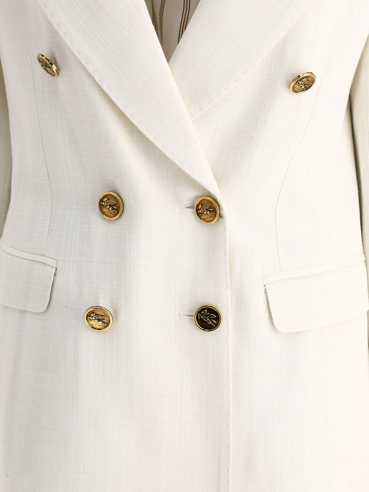 Double-Breasted Blazer In Slub Fabric Jackets White