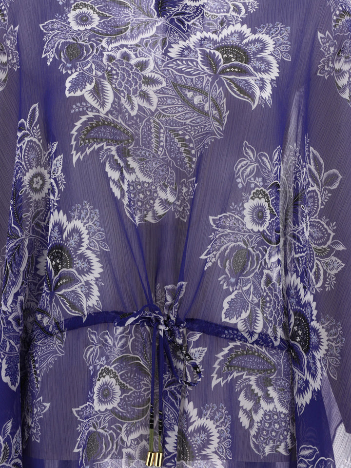 Caftan With Bouquet Print Costumes Blue