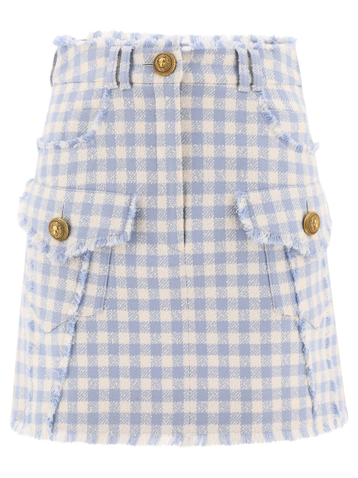 Gingham Tweed A-Line Skirt Skirts Light Blue