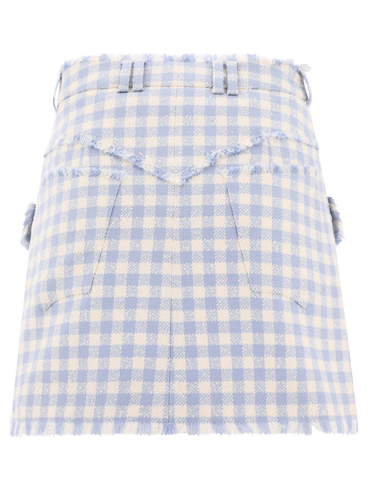 Gingham Tweed A-Line Skirt Skirts Light Blue