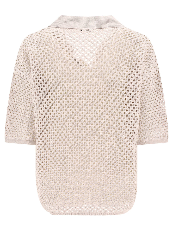 Open-Knit Polo Shirt Polo Shirts Beige