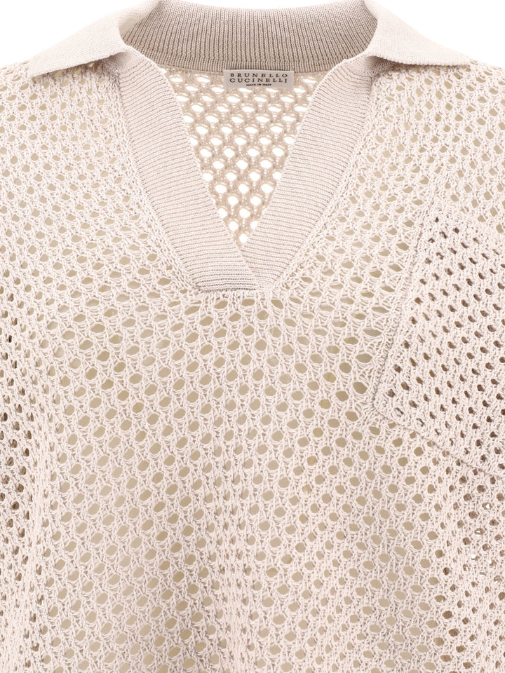 Open-Knit Polo Shirt Polo Shirts Beige