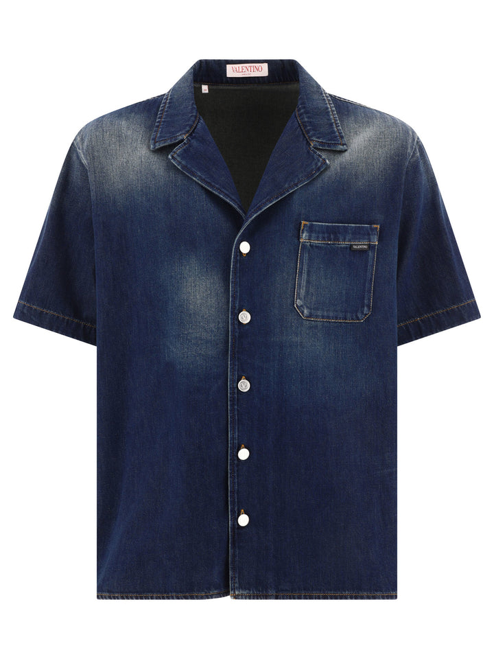 Cotton Bowling Shirt In Denim Chambray Shirts Blue