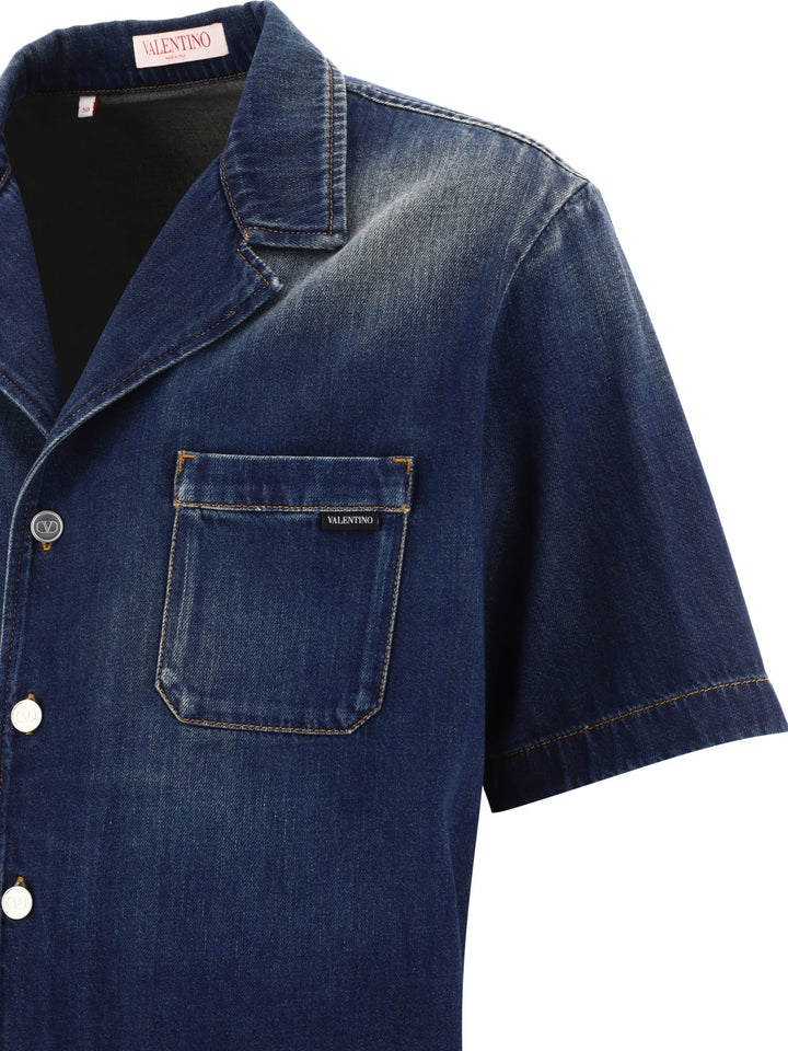 Cotton Bowling Shirt In Denim Chambray Shirts Blue