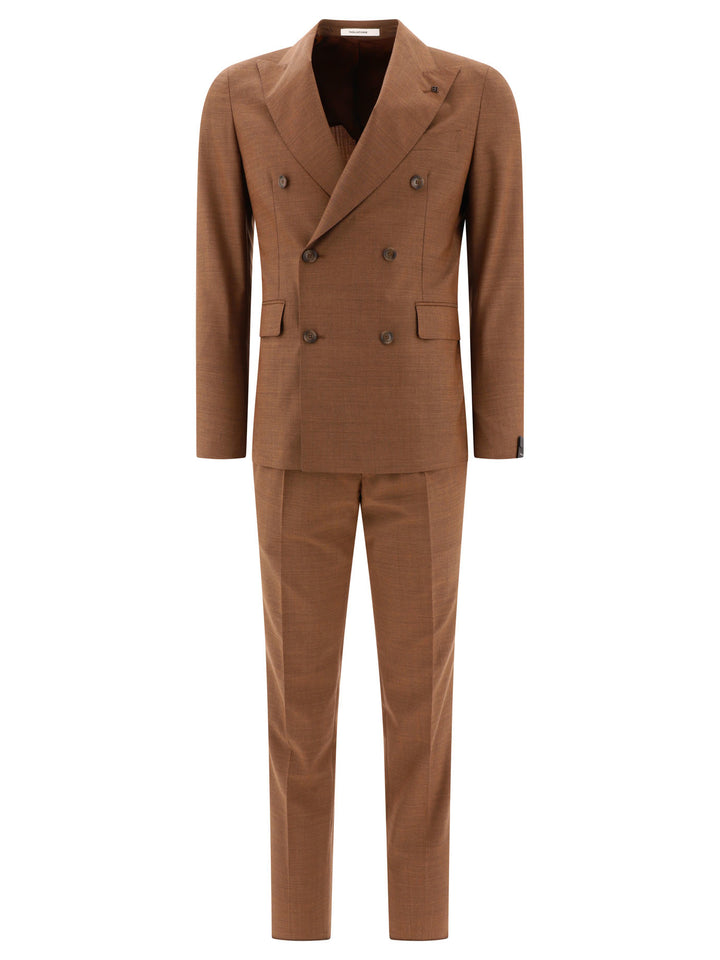 Wool Double-Breasted Suit Suits Brown