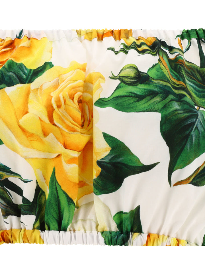 Bardot-Neck Crop Top With Rose Print Tops Yellow