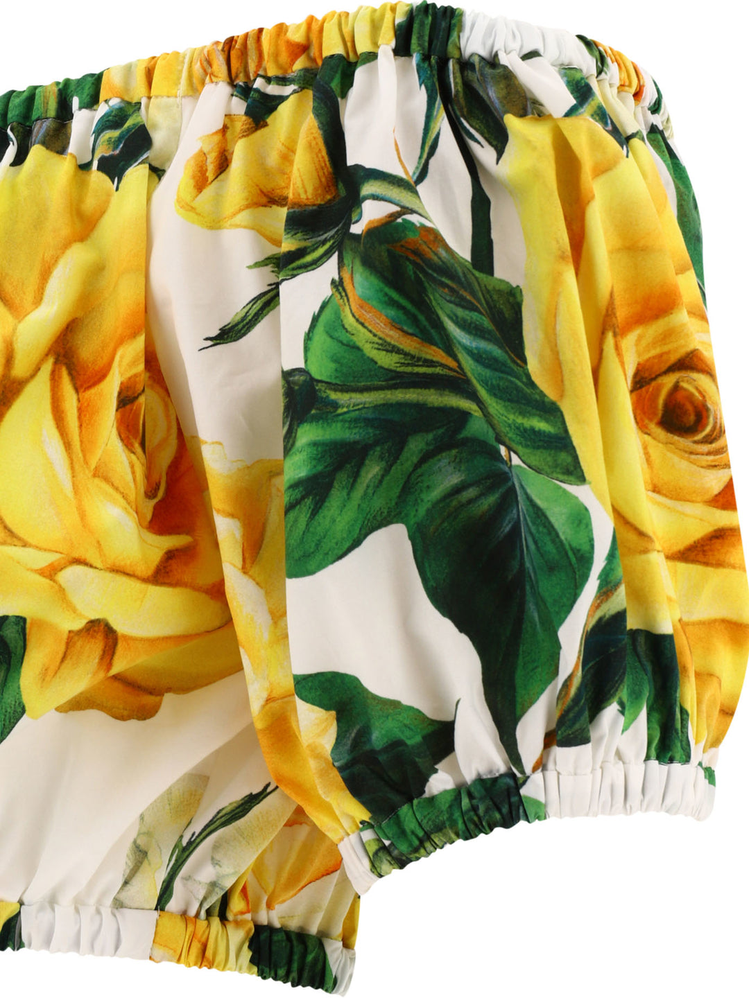 Bardot-Neck Crop Top With Rose Print Tops Yellow