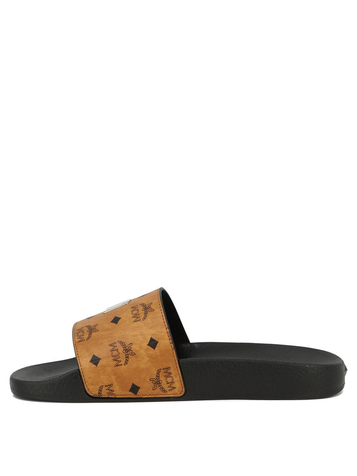 Monogram Print Rubber Sandals Brown