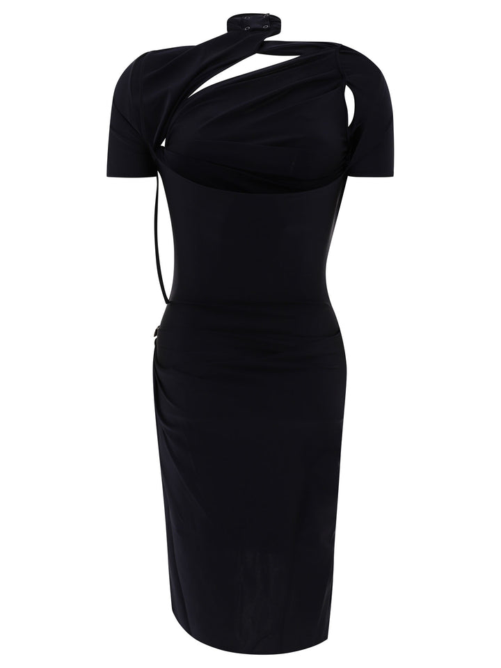 Asymmetric Draped Dress Dresses Black