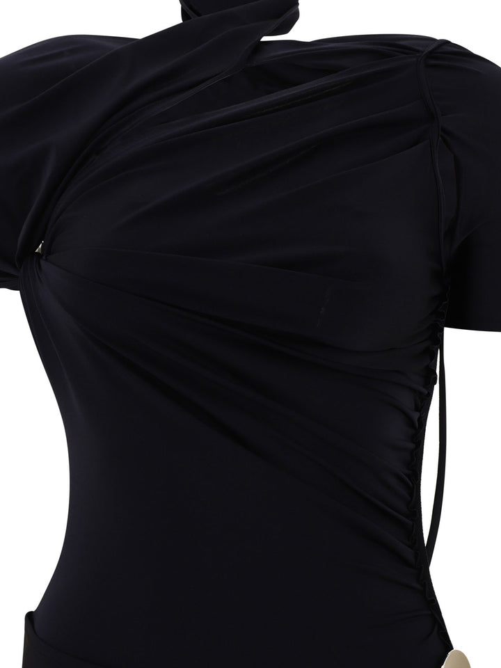 Asymmetric Draped Dress Dresses Black