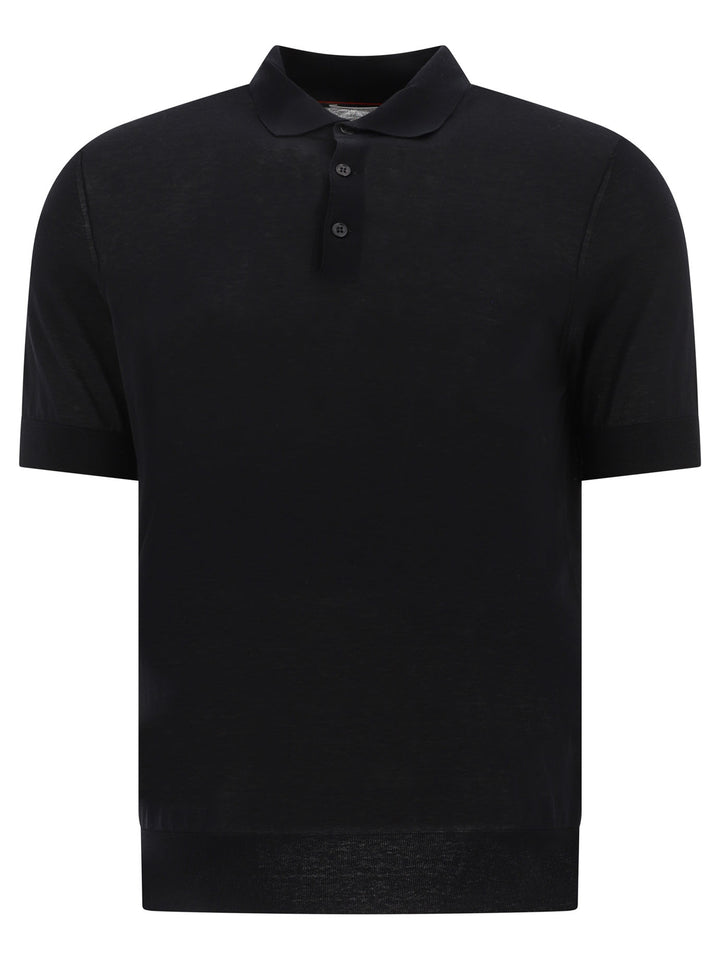 Polo Shirt In Cotton And Linen Blend Polo Shirts Black