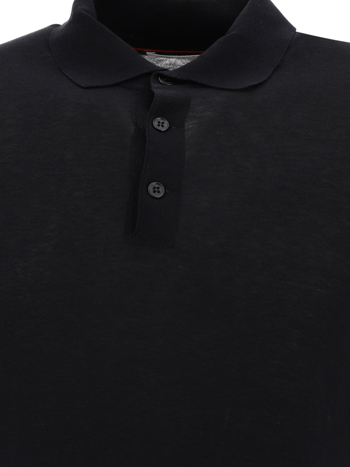 Polo Shirt In Cotton And Linen Blend Polo Shirts Black