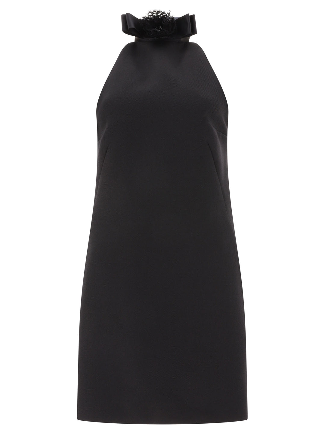 Short Woolen Dress With Rear Neckline Dresses Black