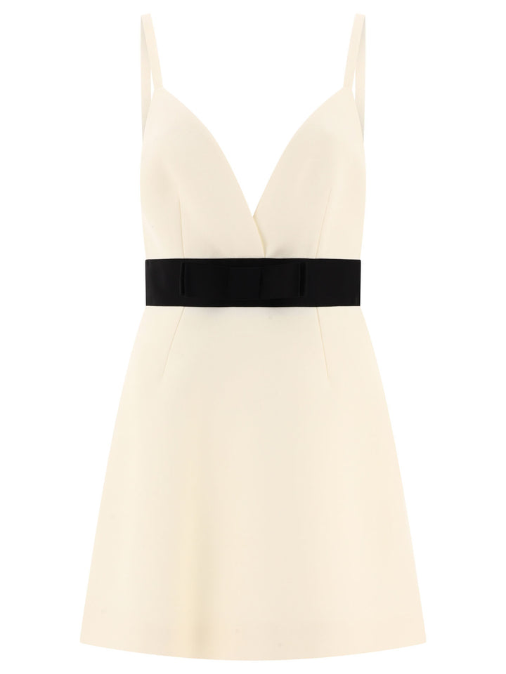 Woolen Dress With Satin Belt And Straps Dresses White