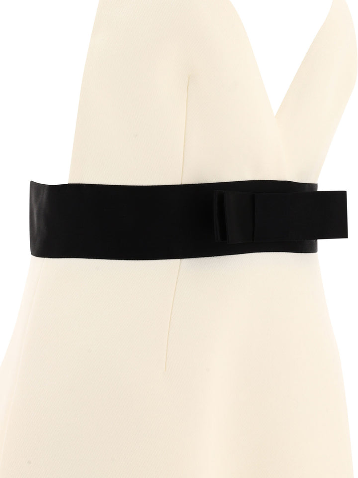 Woolen Dress With Satin Belt And Straps Dresses White