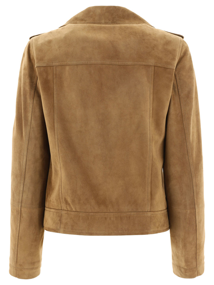 Suede Biker Jacket With Monili Jackets Brown