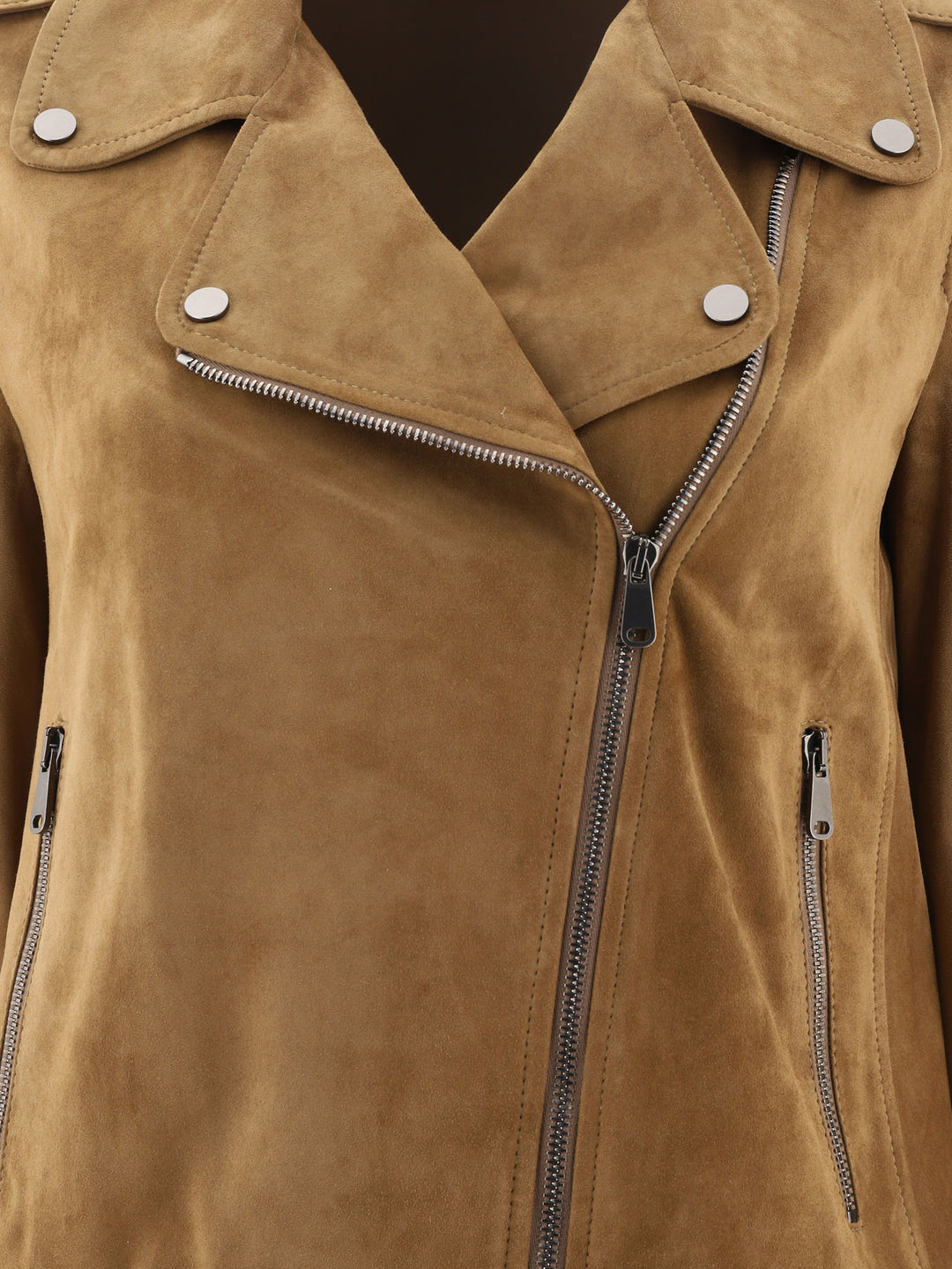 Suede Biker Jacket With Monili Jackets Brown