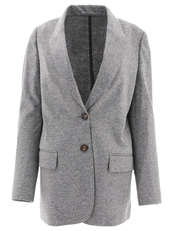 Cashmere Jersey Deconstructed Blazer With Monili Jackets Grey