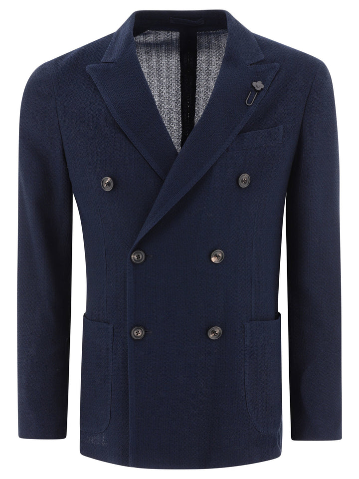 Knitted Double-Breasted Blazer Jackets Blue