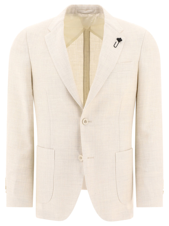 Single-Breasted Linen-Blend Blazer Jackets Beige