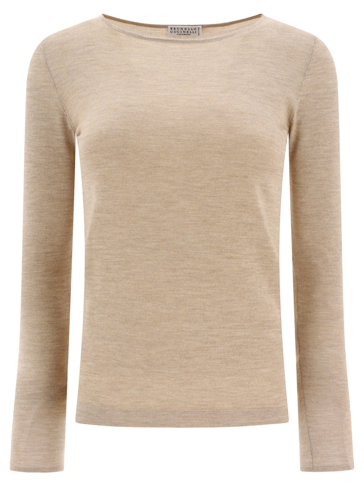 Cashmere And Silk Sparkling Lightweight Sweater Knitwear Beige