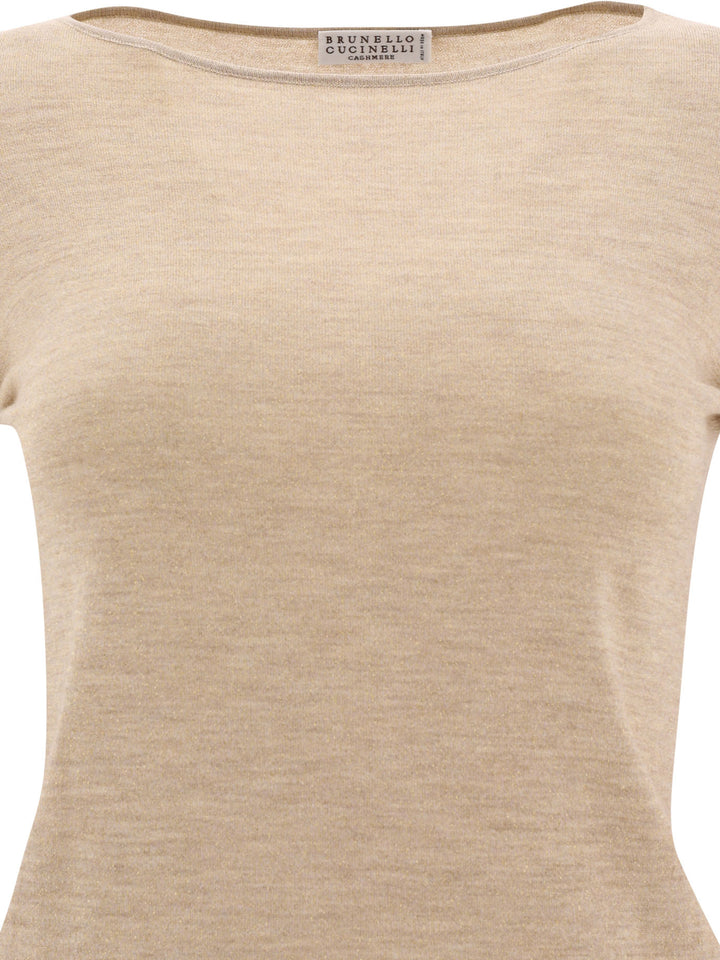 Cashmere And Silk Sparkling Lightweight Sweater Knitwear Beige