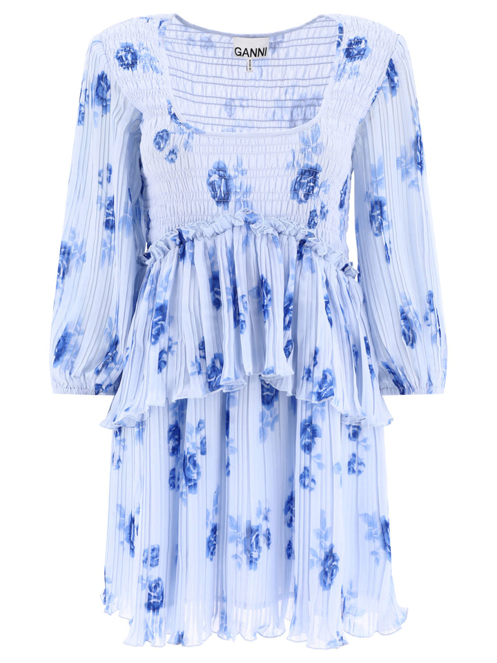 Pleated Dress With Ruffles Dresses Light Blue