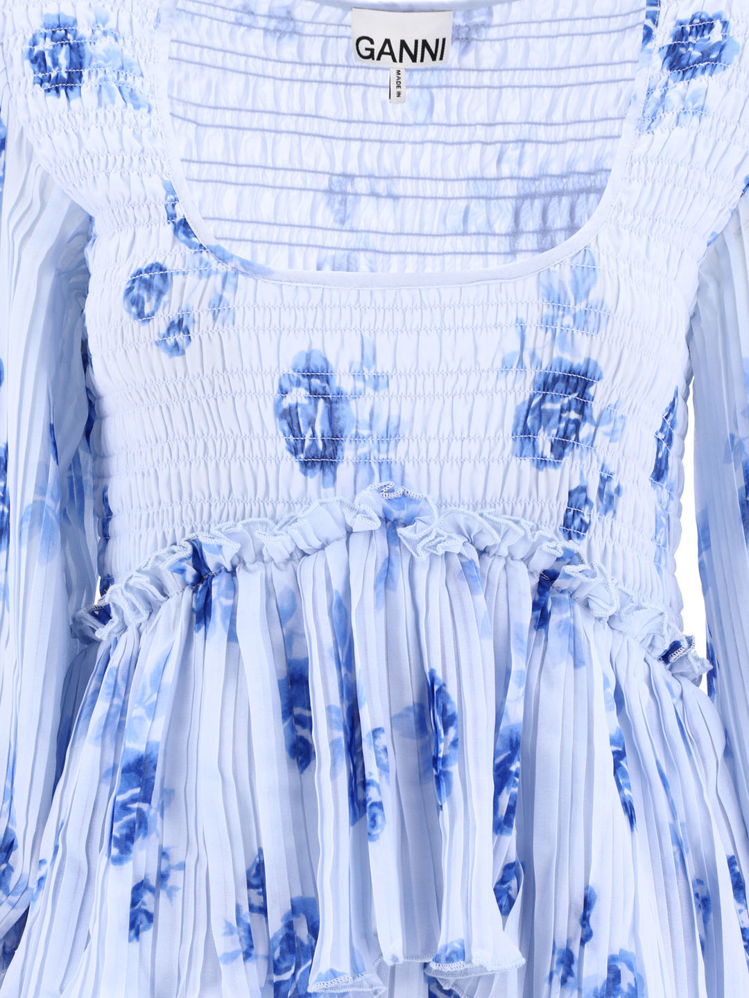 Pleated Dress With Ruffles Dresses Light Blue