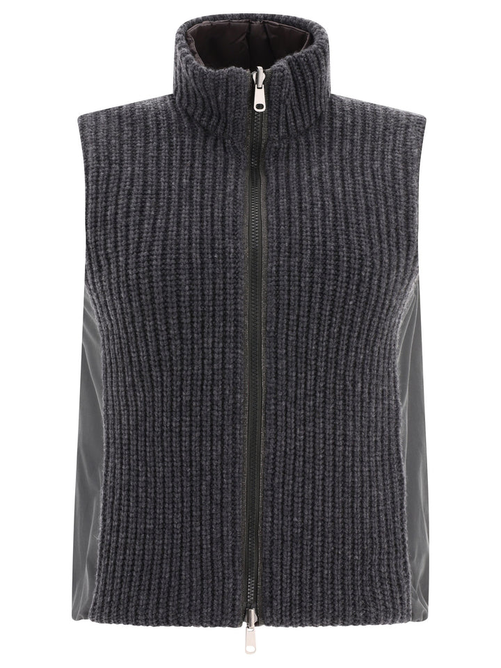 Reversible Cashmere Knit Vest With Monili Jackets Grey