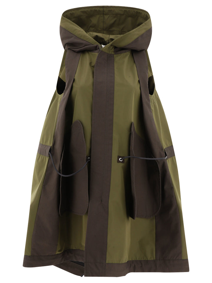 Taffeta Hooded Vest Coats Green