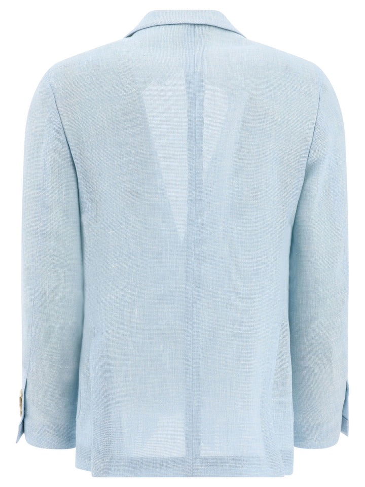 Single-Breasted Linen-Blend Blazer Jackets Light Blue