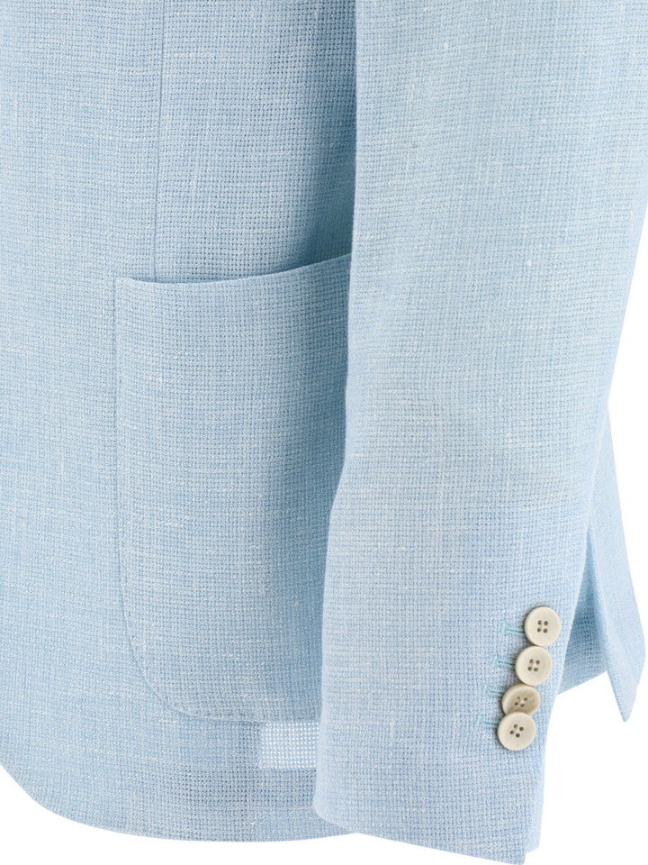 Single-Breasted Linen-Blend Blazer Jackets Light Blue